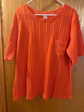Like Love Bright Orange Textured Sweater Top - 2X